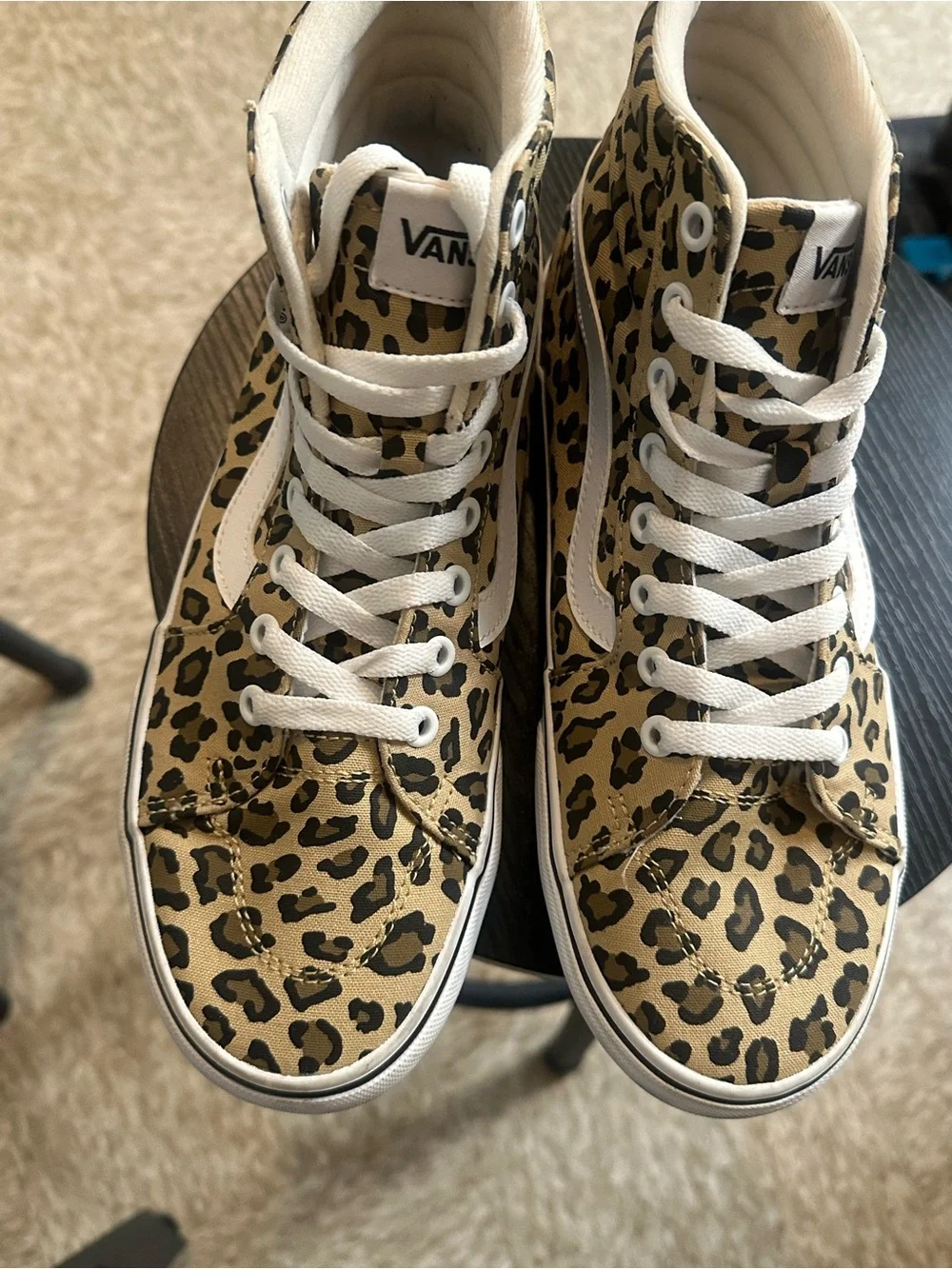 Vans Leopard Print High Top Sneakers - Tan/Black/White
